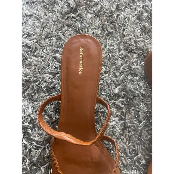 Reformation 11 Mules Assunta Strappy Block Heels Leather Pecan Brown Open Toe - Picture 4 of 9